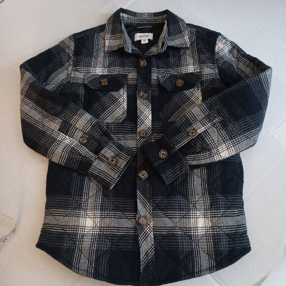 Sonoma Blue & White Plaid Quilted Shacket Boys Small Flannel Lined Shirt Jacket - Picture 4 of 15